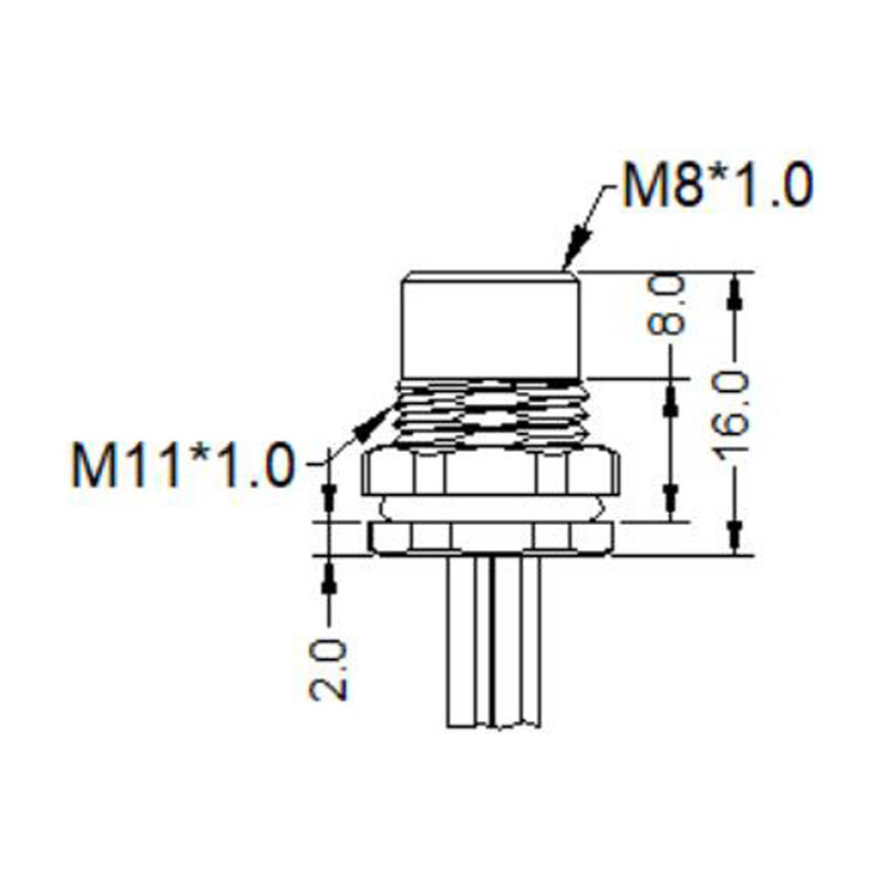 M8 4pins A code female straight front panel mount connector, unshielded, single wires